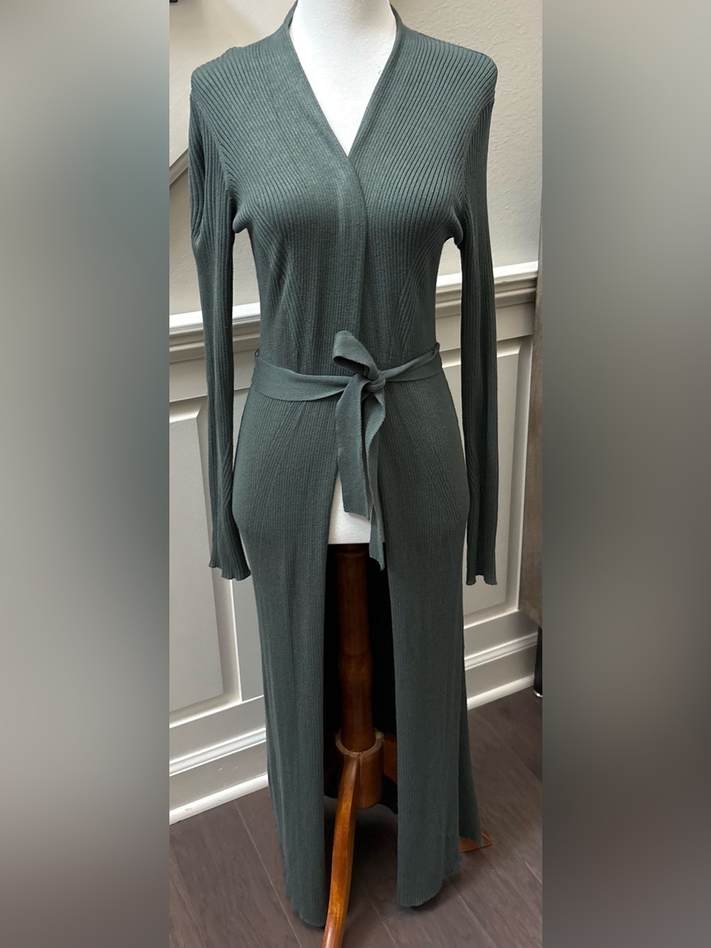 Express Long Ribbed Belted Green Cardigan XS-New With Tags
